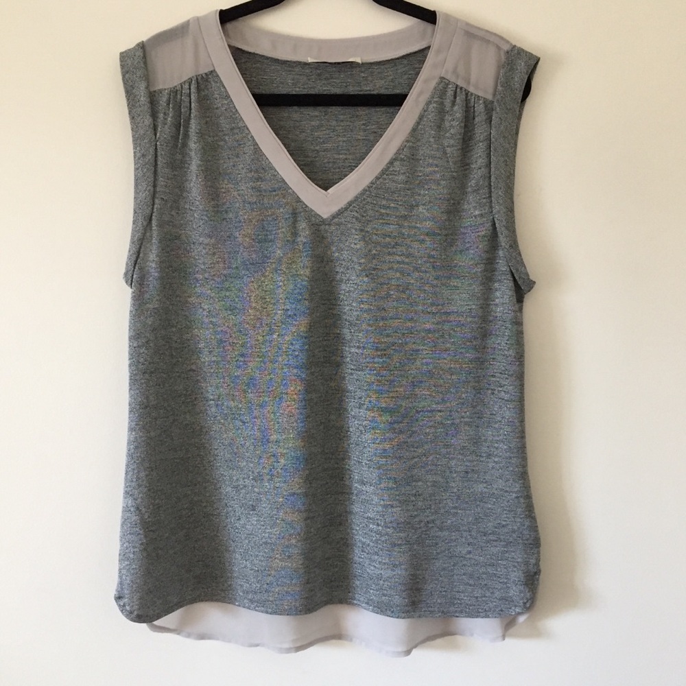 Oasis Gray Silver V-Neck High-Low Women’s Sleeveless Top Size UK L